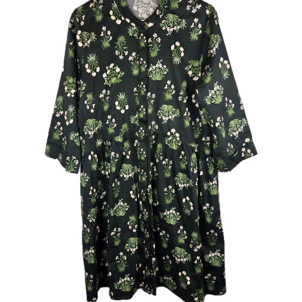 Tuckernuck Viridian Stamped Bouquets Royal Shirt Dress Green Floral PREPPY XL